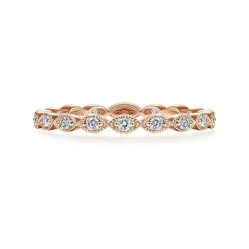 Ladies minimalist halo engagement rings -14K Rose Gold Marquise Station Diamond Stackable Ring