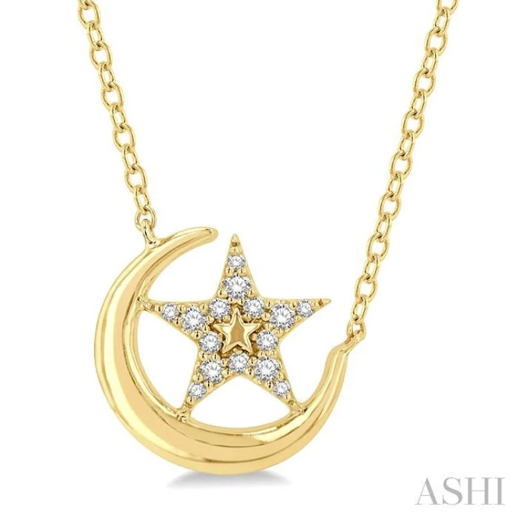 necklaces with birthstone charm -1/10 Ctw Crescent Moon and Star Round Cut Petite Diamond Fashion Pendant With Chain in 10K Yellow Gold