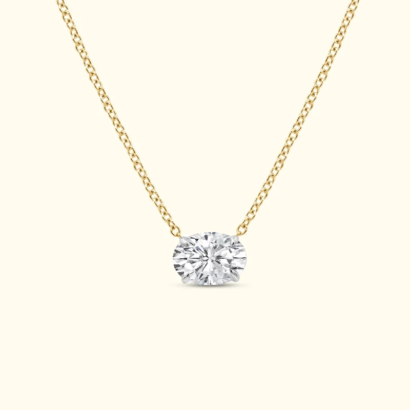 necklaces delicate thin chain -Oval Shaped Solitaire Necklace