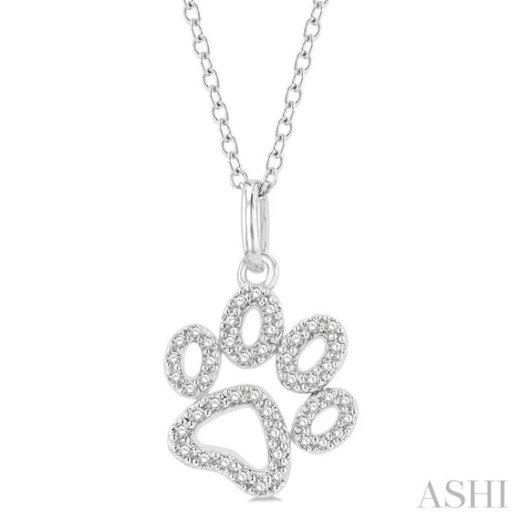 necklaces handmade unique craft -1/6 Ctw Open Dog Paw Petite Round Cut Diamond Fashion Pendant With Chain in 10K White Gold