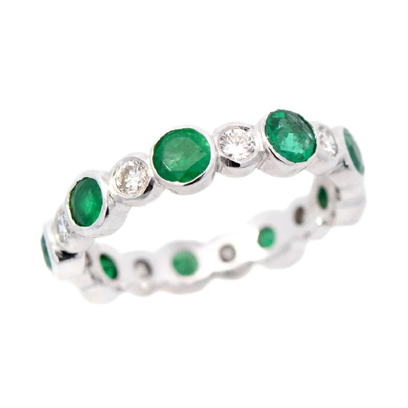 Delicate diamond engagement rings for women -Estate 18k Emerald and Diamond Eternity Band