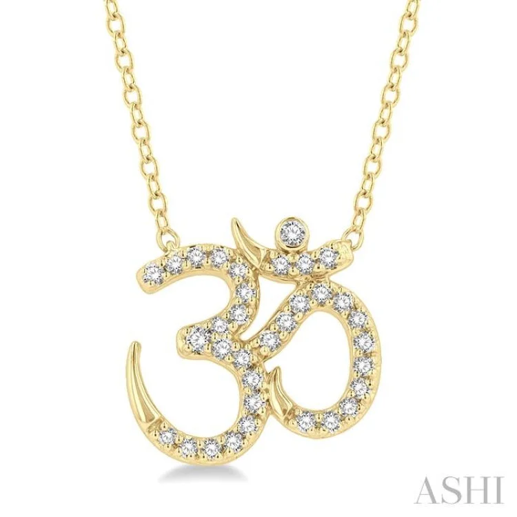 necklaces for office wear -1/6 Ctw 'OM' Symbol Petite Round Cut Diamond Fashion Pendant With Chain in 10K Yellow Gold