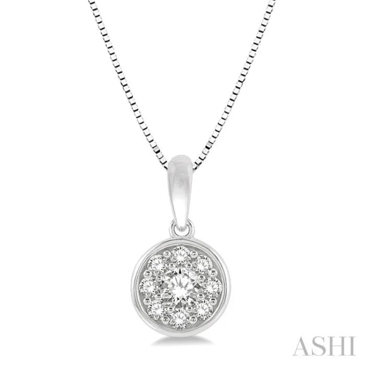 necklaces choker sleek style -1/3 Ctw Round Cut Diamond Cluster Circular Pendant With Chain in 14K White Gold