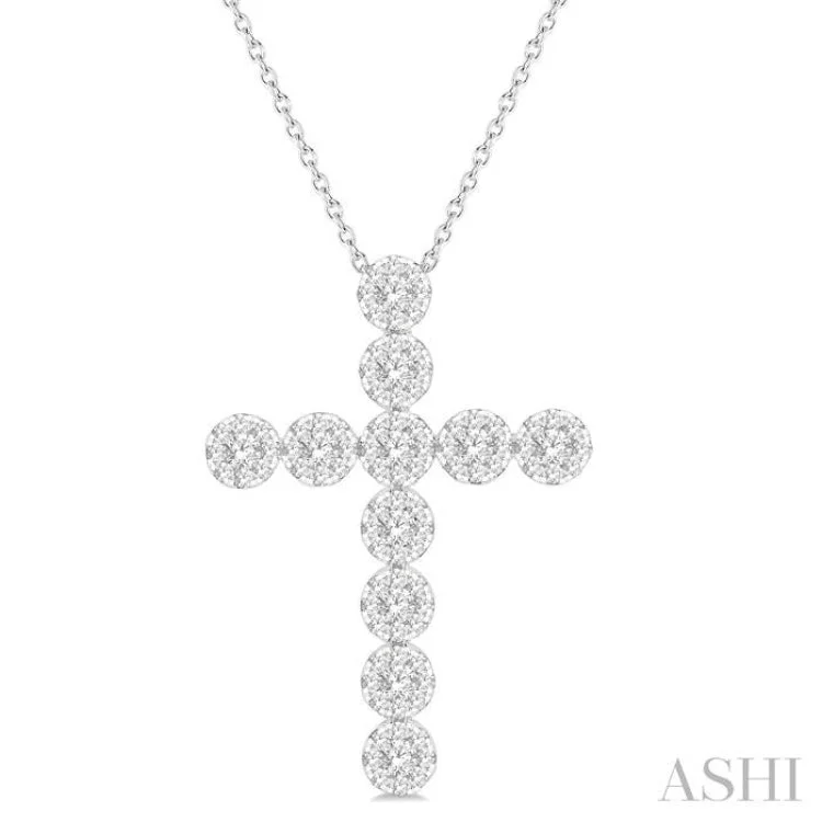 necklaces for mothers gift -3/4 Ctw Lovebright Round Cut Diamond Cross Pendant in 14K White Gold with Chain