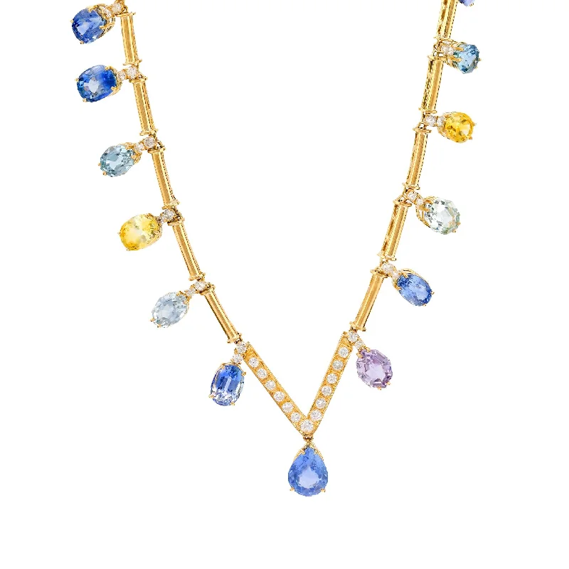 necklaces for casual chic -Exceptional GIA 58.56 carat sapphire diamond 18k yellow gold necklace