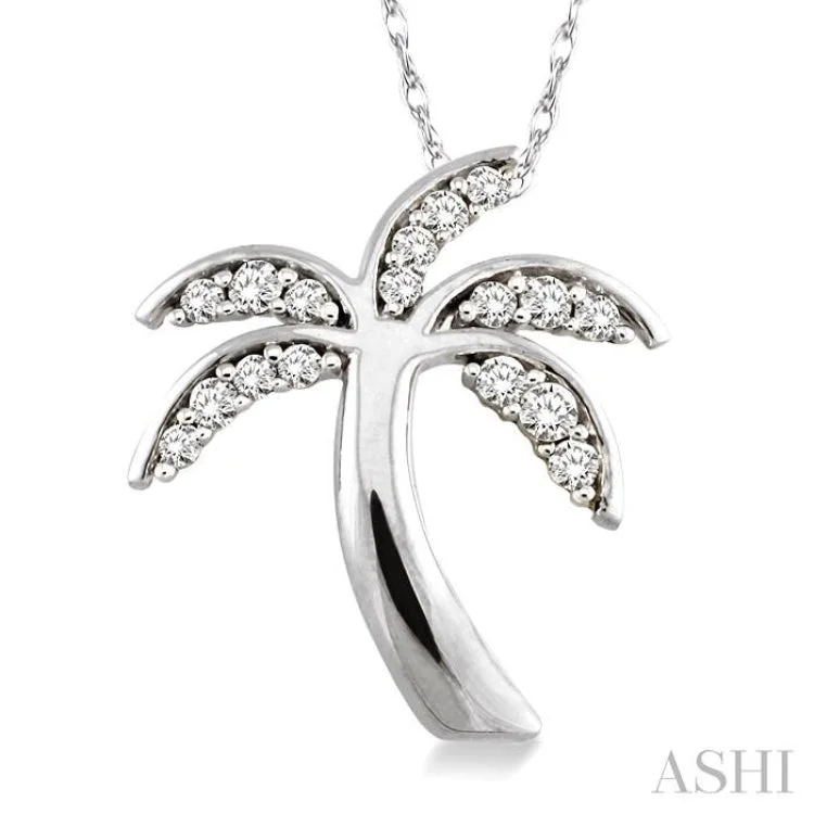 necklaces with lock charm -1/4 Ctw Palm Tree Round Cut Diamond Pendant in 14K White Gold with Chain