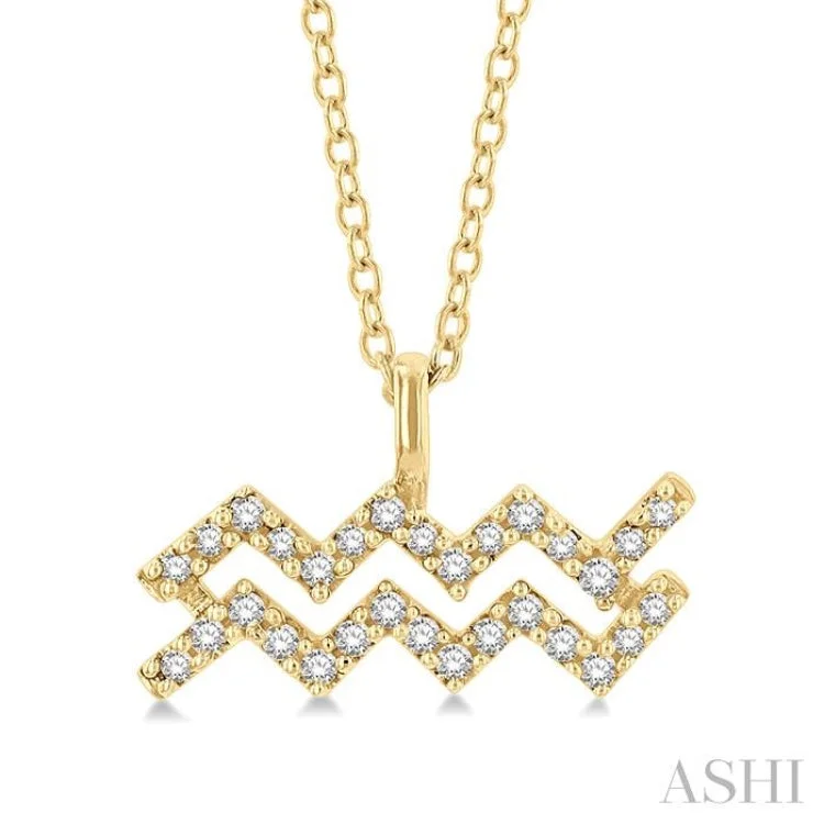 necklaces stylish affordable -1/10 Ctw Aquarius Round Cut Diamond Zodiac Pendant With Chain in 10K Yellow Gold