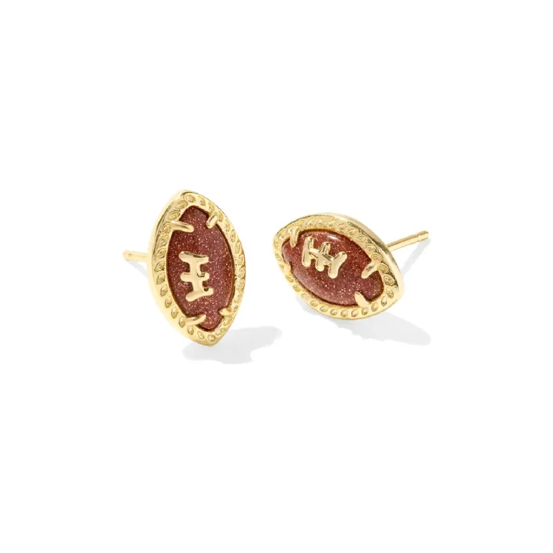 Ladies gemstone dangle earrings -Kendra Scott Gold Football Stud Earrings in Orange Goldstone