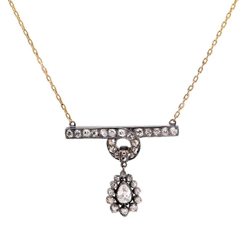 necklaces for special occasions -Antique inspired 2 carat total weight diamond 18k rose gold silver necklace