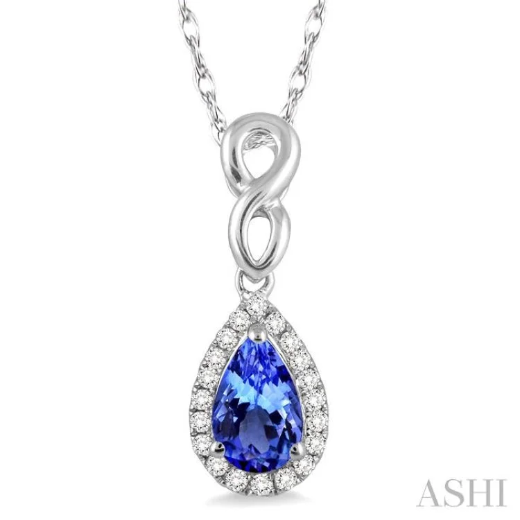 necklaces with yellow citrine -6x4 MM Pear Shape Tanzanite and 1/10 Ctw Round Cut Diamond Pendant in 10K White Gold with Chain