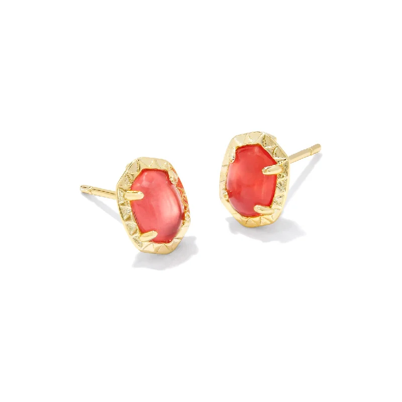 Diamond drop earrings for women -Kendra Scott Gold Daphne Stud Earrings in Coral Pink Mother of Pearl