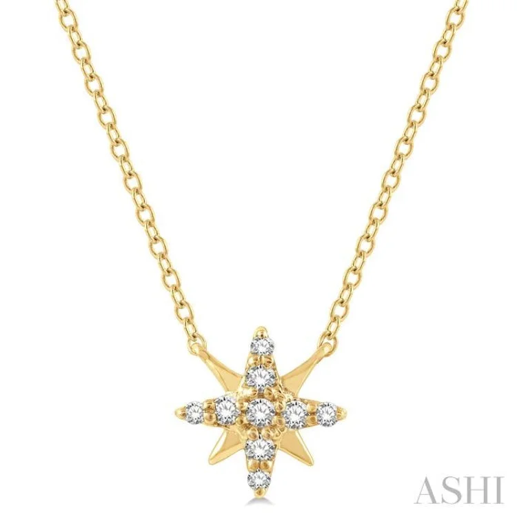 necklaces with moon charm -1/10 Ctw Star Round Cut Diamond Petite Fashion Pendant With Chain in 10K Yellow Gold