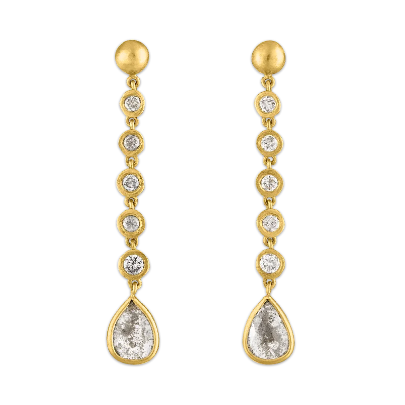 Unique handmade earrings for women -Five Diamond Chime Earrings with Diamond Drop