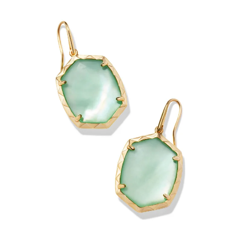 Trendy statement earrings for women -Kendra Scott Gold Daphne Drop Earrings in Light Green Mother of Pearl