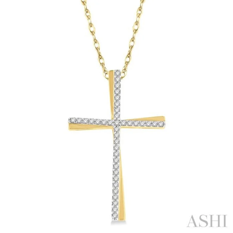 necklaces for men leather style -1/6 Ctw Round Cut Diamond Cross Pendant With Chain in 10K Yellow Gold