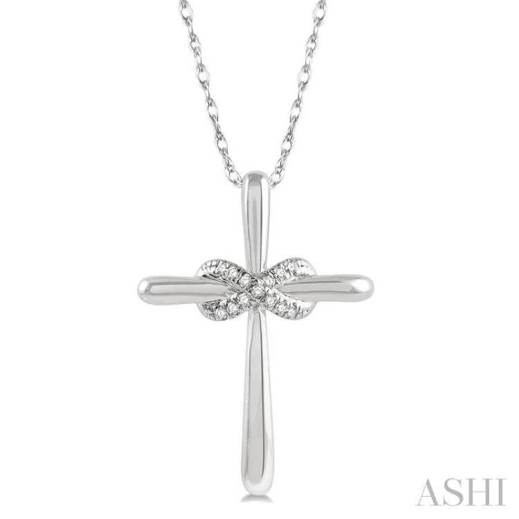 necklaces for everyday wear -1/20 Ctw Infinity Round Cut Diamond Cross Pendant With Chain in 10K White Gold