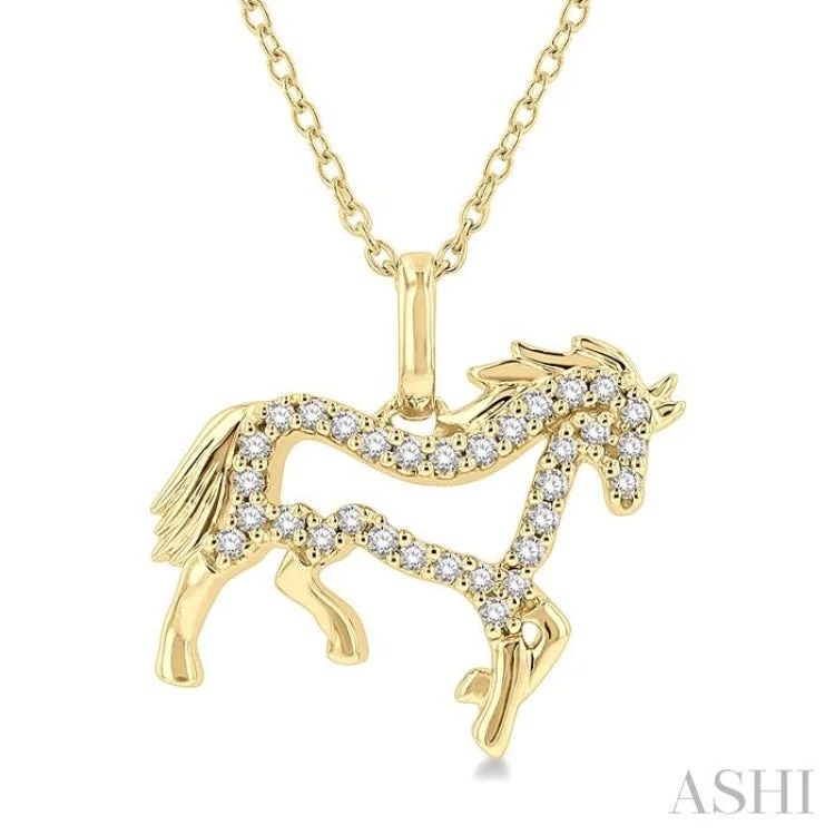 necklaces with blue sapphire -1/8 Ctw Horse Symbol Petite Round Cut Diamond Fashion Pendant With Chain in 10K Yellow Gold