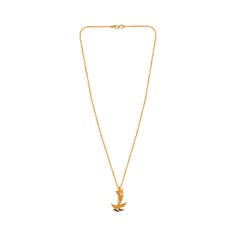 necklaces with pink tourmaline -22KT (916) Yellow Gold  Chain Pendant For Women