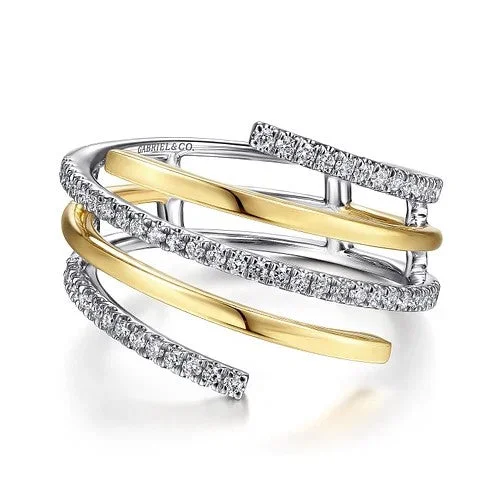 Simple halo engagement rings for ladies -14K White-Yellow Gold Plain and Diamond Row Statement Ring