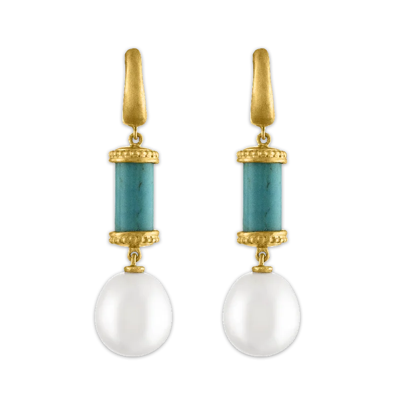 Ladies turquoise stone earrings -Short Laurel Tropaion Turquoise Earrings