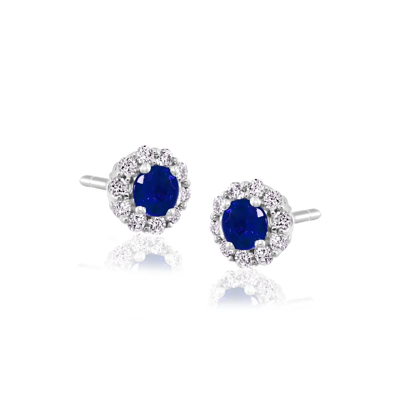 Classic gold hoop earrings for women -14K White Gold Round Gemstone Halo Stud Earrings