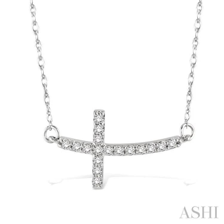 necklaces with blue topaz -1/5 Ctw Round Cut Diamond Cross Pendant in 14K White Gold with Chain