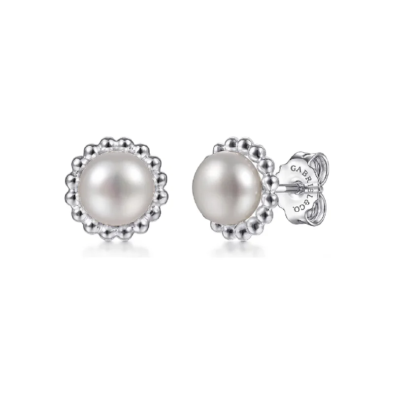 Vintage-inspired earrings for ladies -Gabriel Sterling Silver Bujukan Pearl Stud Earrings