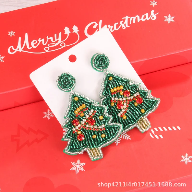 A Pair of New Christmas Tree Bead Stud Earrings