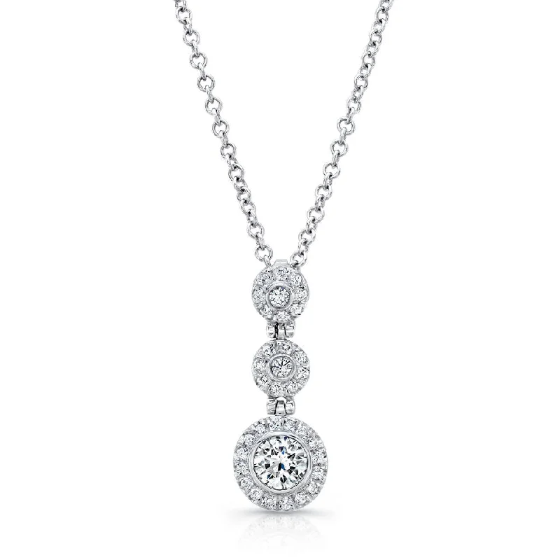 necklaces hypoallergenic metal -Uneek Round Diamond Three-Tier Halo Drop Pendant