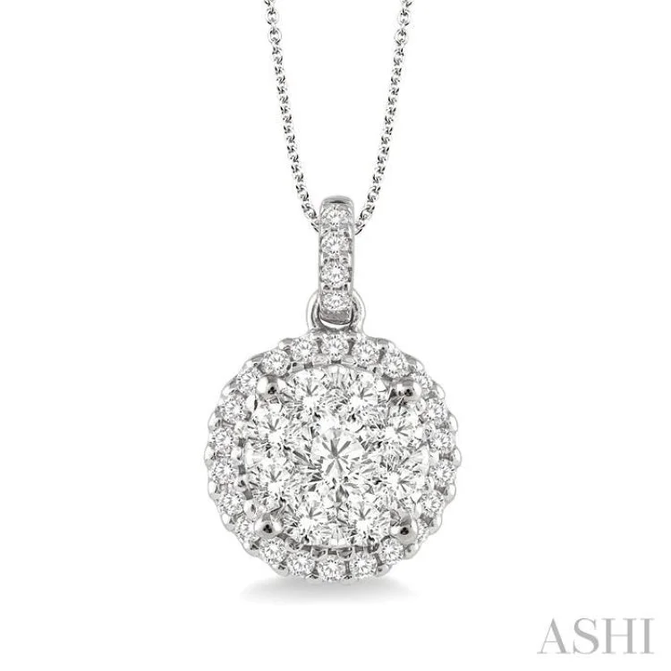 necklaces with blue sapphire -1 Ctw Lovebright Round Cut Diamond Pendant in 14K White Gold with Chain