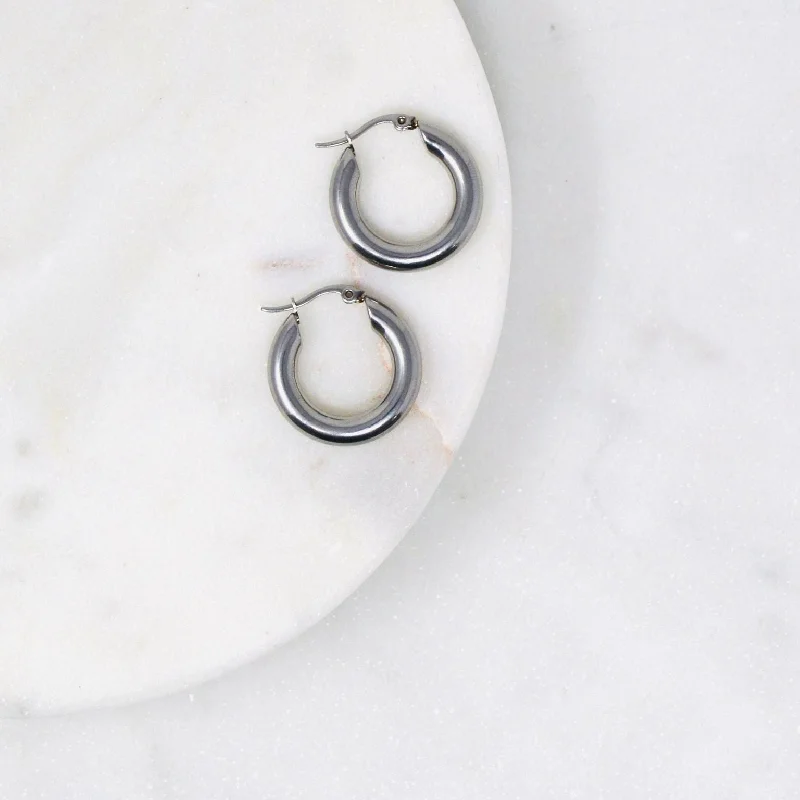 Ladies onyx earrings -Retro Hoop Earrings - Thick Medium Stainless