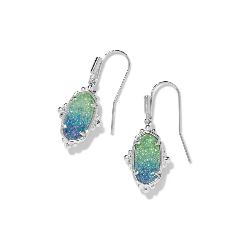 Simple stud earrings for ladies -Kendra Scott Silver Lee Petal Frame Drop Earrings in Aqua Ombre Drusy