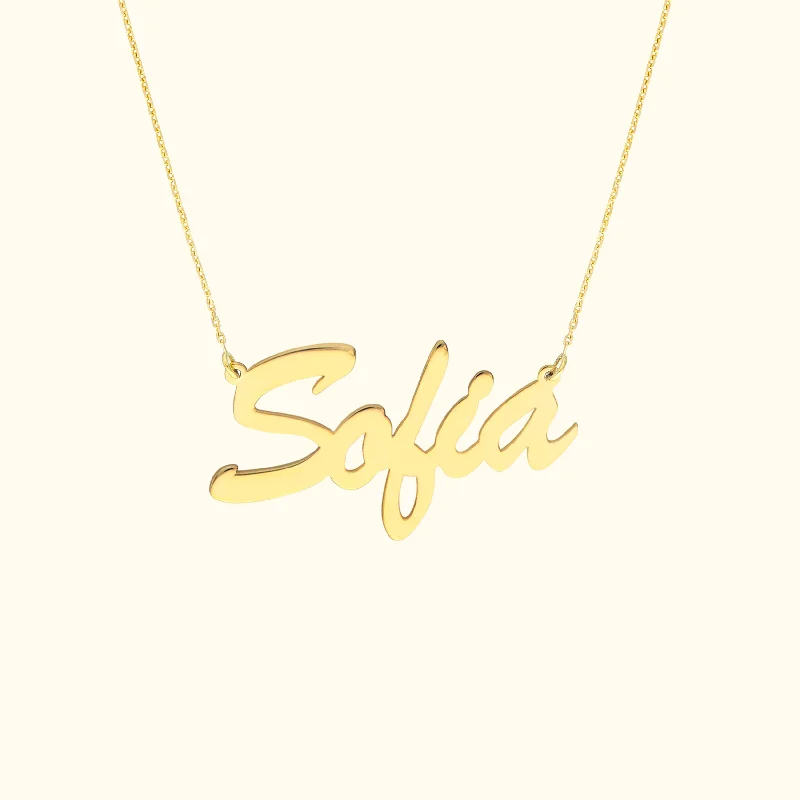 necklaces handmade unique craft -14K Gold Brush Nameplate Necklace - Adjustable Chain