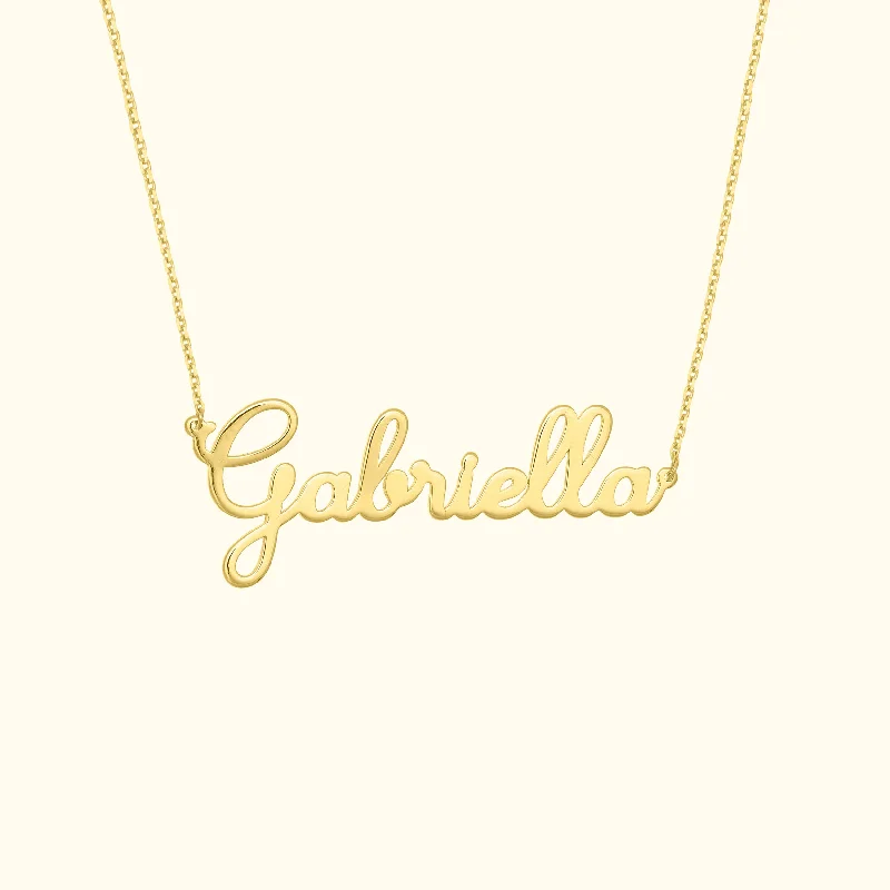 necklaces for anniversary surprise -Gold Cursive Nameplate Necklace - Adjustable Length