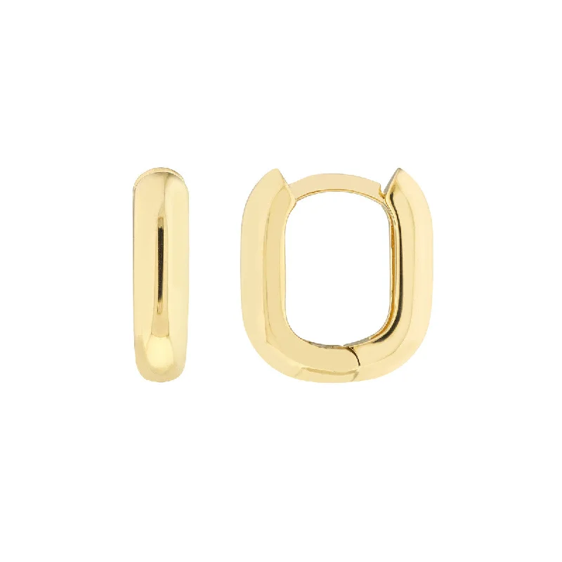 Delicate floral earrings for women -14K Yellow Gold Oblong Polished Huggie Earrings