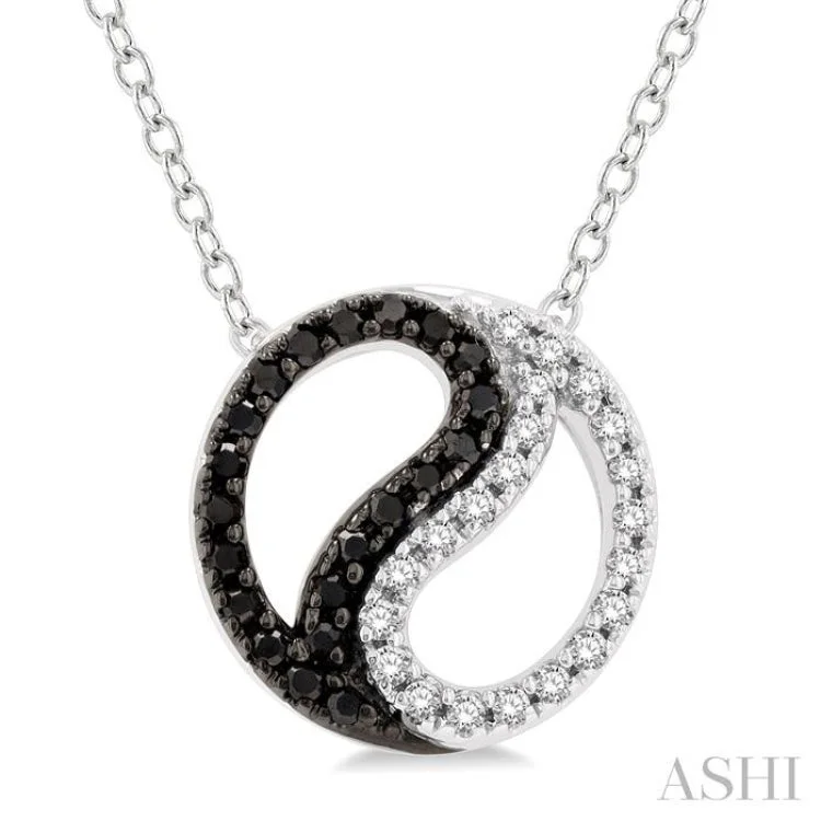 necklaces with turquoise stone -1/6 Ctw Tao Yin Yang Petite White & Black Round Cut Diamond Fashion Pendant With Chain in 10K White Gold