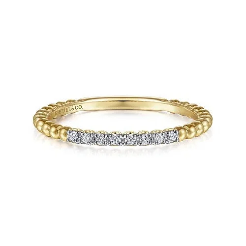 Ladies oval diamond engagement rings -14K Yellow Gold Bujukan Bead and Diamond Stackable Ring