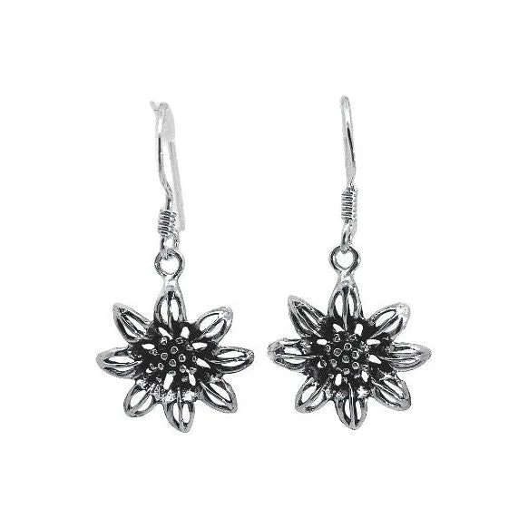 Trendy statement earrings for women -Estate Sterling Silver Flower Dangle Earrings