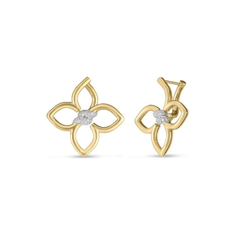 Simple pearl earrings for ladies -Roberto Coin 18K  Gold Cialoma Diamond Flower Studs