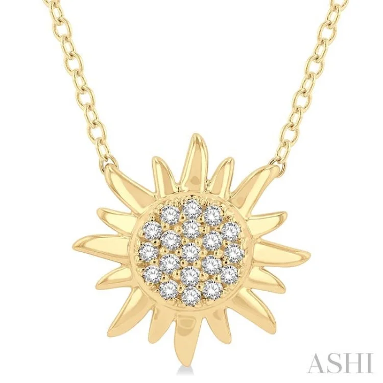 necklaces layered trendy look -1/10 Ctw Sun Petite Round Cut Diamond Fashion Pendant With Chain in 10K Yellow Gold