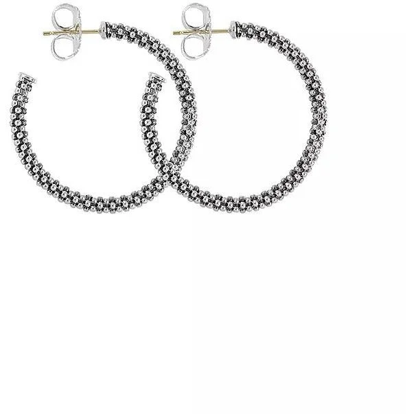 Ladies elegant chandelier earrings -Lagos Sterling Silver Caviar 28mm Hoop Earrings