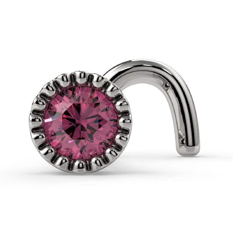 Classic round engagement rings for ladies -3mm Pink Diamond Perlage Nose Ring