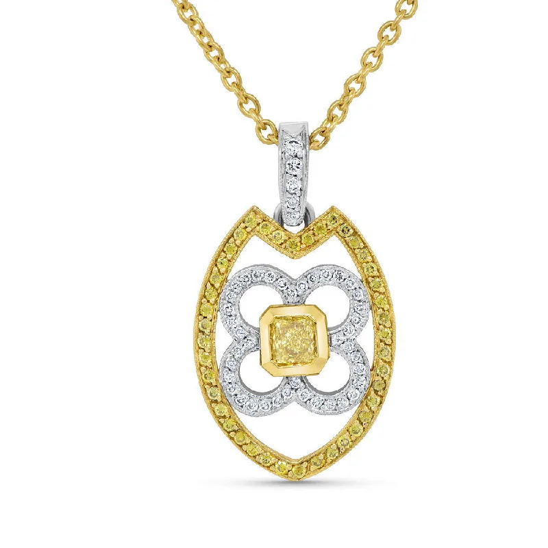 necklaces with shell design -Uneek Natureal Collection Princess Cut Fancy Yellow Diamond Pendant