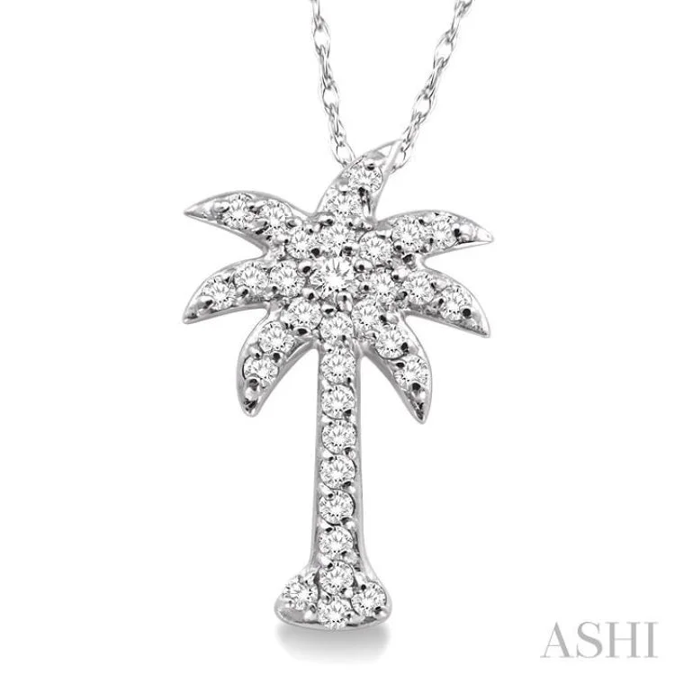 necklaces with rainbow gems -1/5 Ctw Palm Tree Round Cut Diamond Pendant in 14K White Gold with Chain