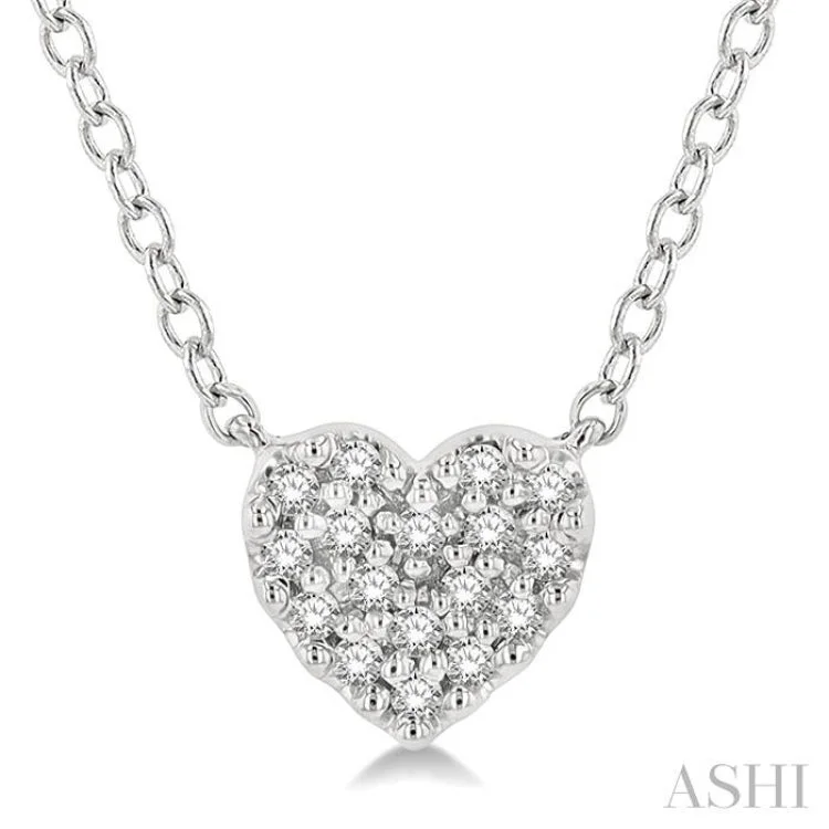 necklaces for everyday wear -1/10 Ctw Heart Charm Round Cut Diamond Petite Fashion Pendant With Chain in 10K White Gold