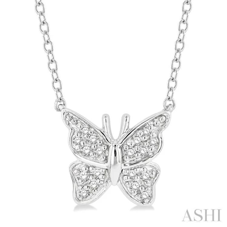 necklaces with sapphire blue -1/20 Ctw Butterfly Petite Round Cut Diamond Fashion Pendant With Chain In 10K White Gold