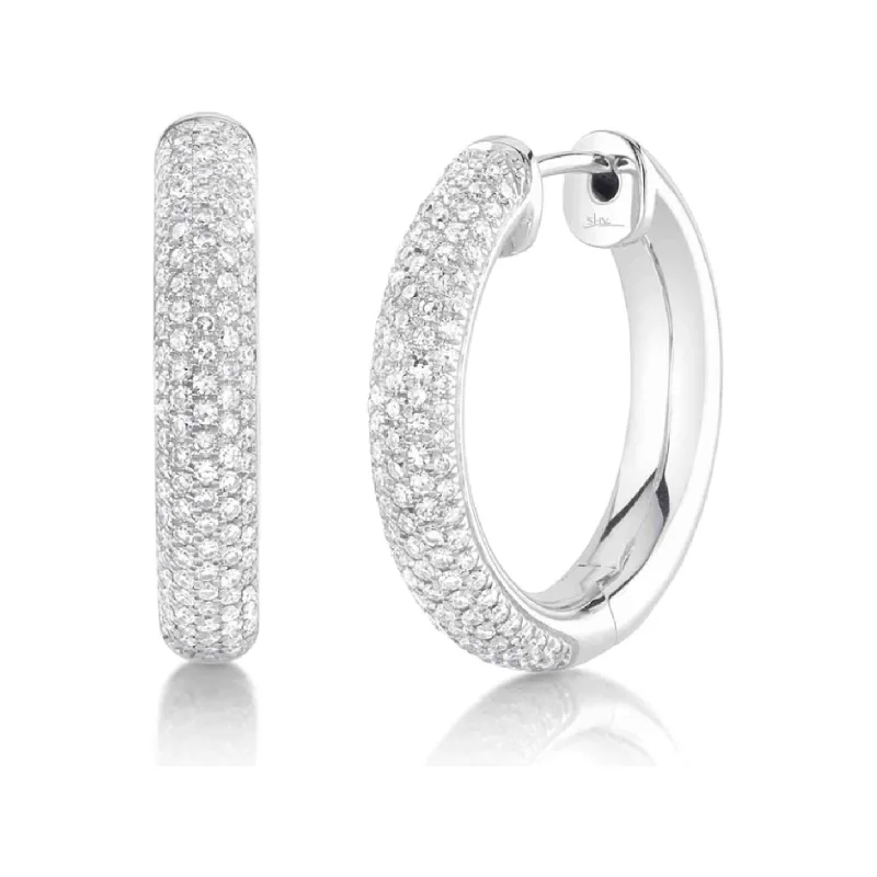 Ladies opal drop earrings -14K White Gold Diamond Pave Hoops