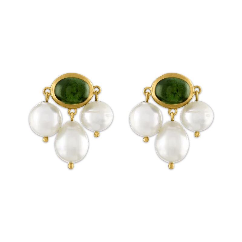 Ladies moonstone earrings -Green Tourmaline and South Sea Pearl Unda Stud Earrings