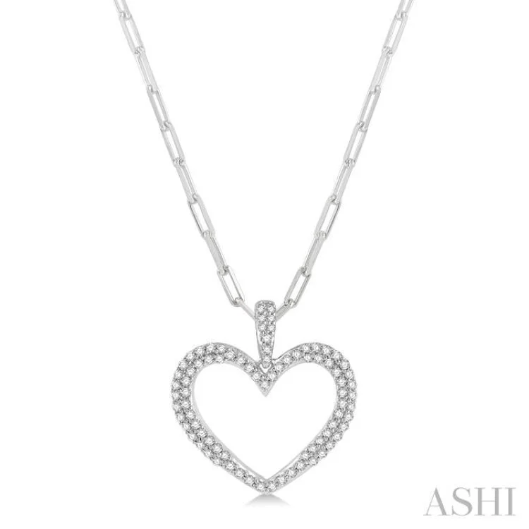 necklaces with turquoise stone -1/2 Ctw Round Cut Diamond Heart Pendant With Chain in 14K White Gold