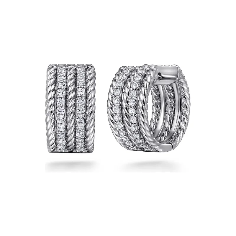 Ladies sterling silver earrings -Gabriel Sterling Silver White Sapphire Hampton Huggie Earrings